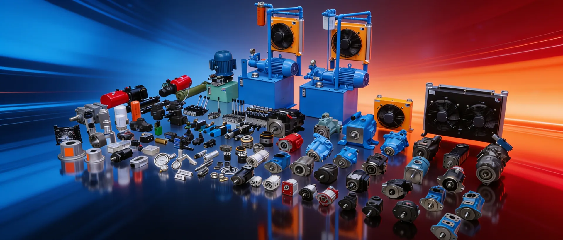Equipo hidráulico industrial: bombas, válvulas, motores y unidades de potencia
